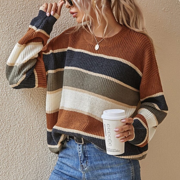 Sweaters - Cozy Color Block Stripes Oversized Sweater